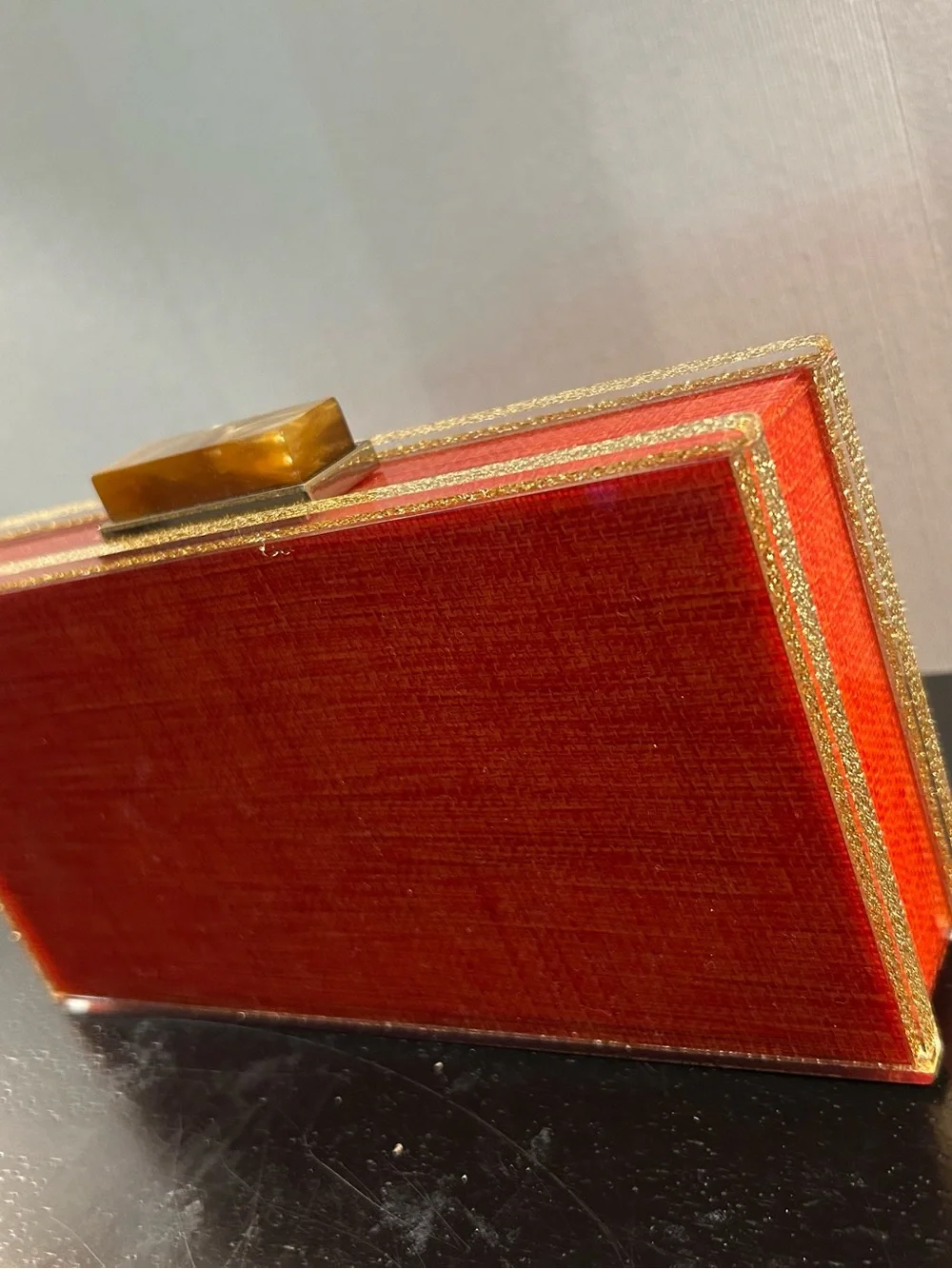 Sondra Roberts Red/Orange Evening Box Clutch with Gold Trim